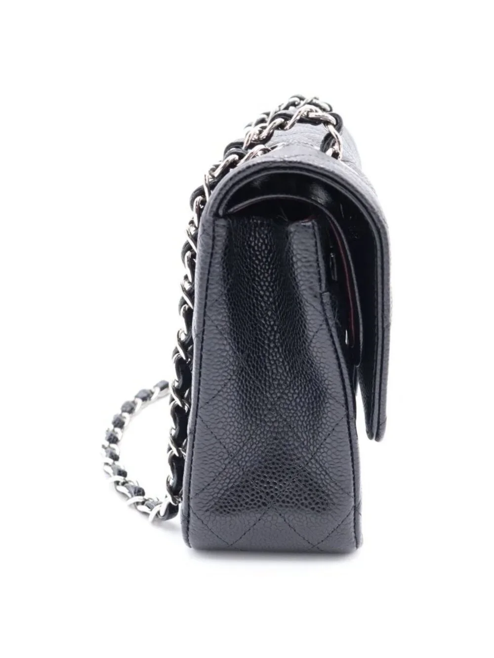 Chanel Quilted 25 Double Flap Chain Shoulder Bag Black Caviar Leather Silver